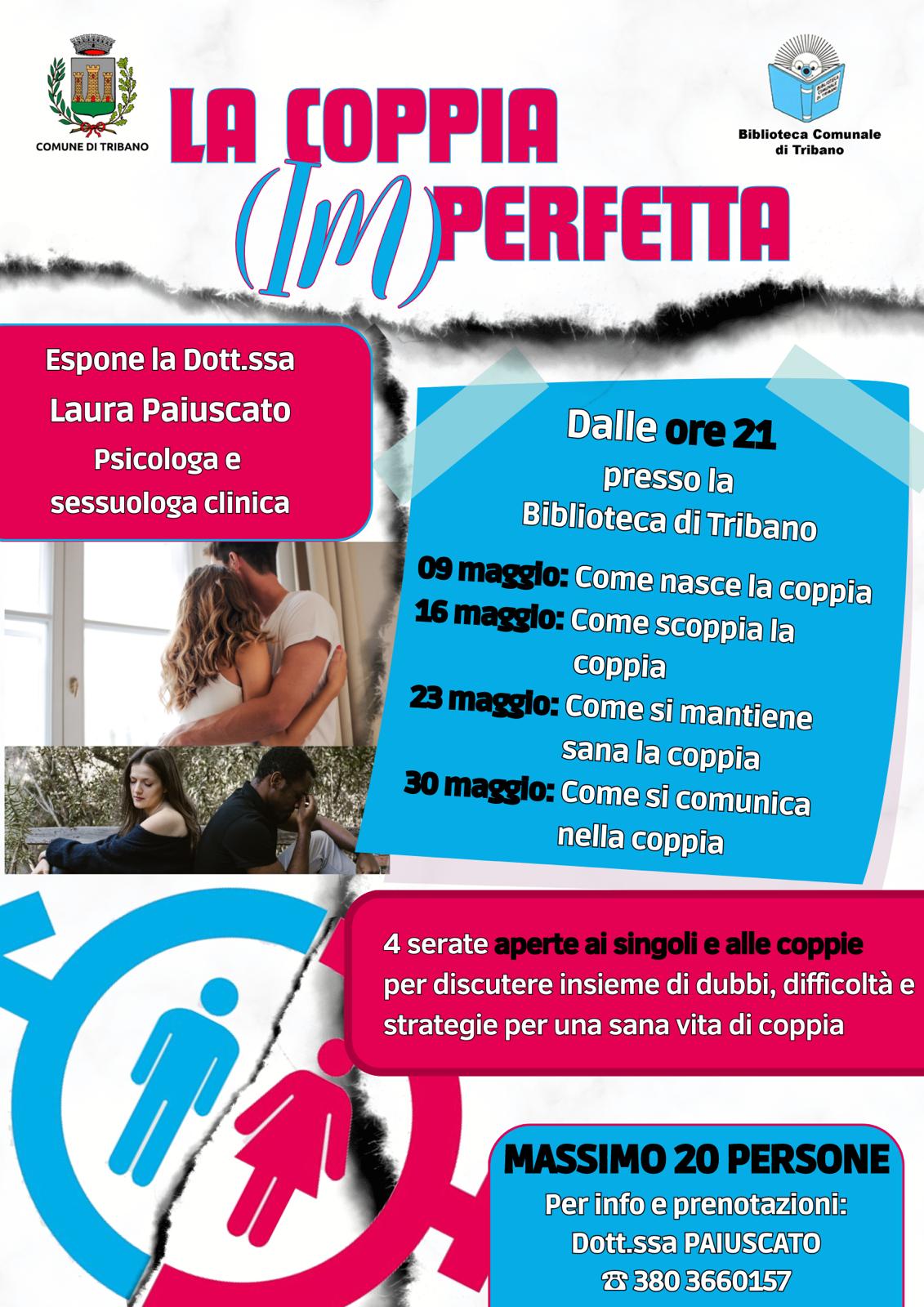 La coppia (im) perfetta: 4 serate aperte ai single e alle coppie per discutere insiemi di dubbi, difficoltà e strategie per una sana vita di coppia